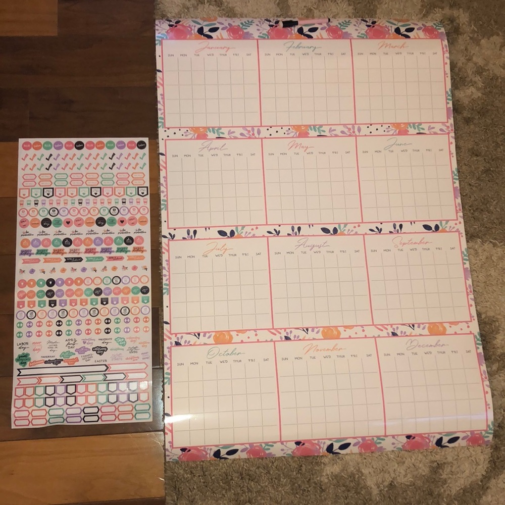 Dry erase 12 month calendar with 318 stickers